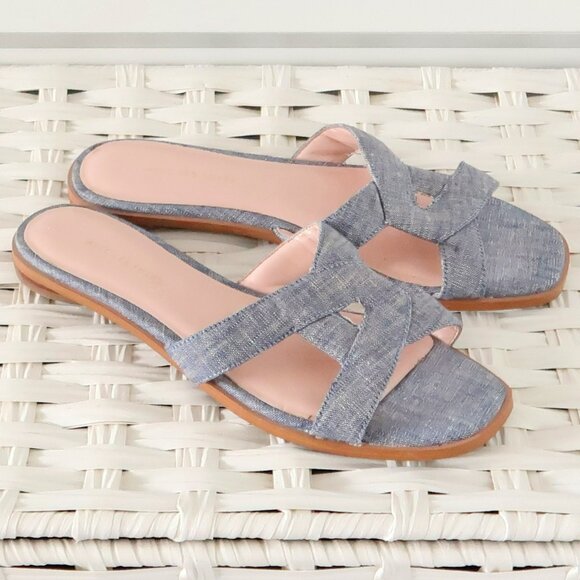 Anthropologie Avec Les Filles Blaye Chambray Slide Sandals Flip Flops Flats 7 - Picture 10 of 16
